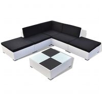 vidaXL 6-tlg. Garten-Lounge-Set mit Auflagen Poly Rattan Weiß