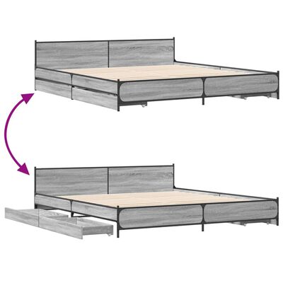 vidaXL Bettgestell mit Schubladen Grau Sonoma 200x200cm Holzwerkstoff