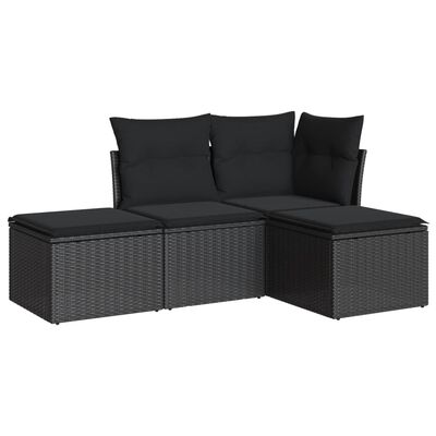 vidaXL 4-tlg. Garten-Sofagarnitur mit Kissen Schwarz Poly Rattan