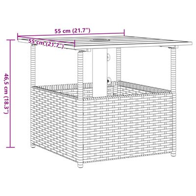 vidaXL Gartentisch mit Schirmloch Schwarz 55x55x46,5 cm Poly Rattan