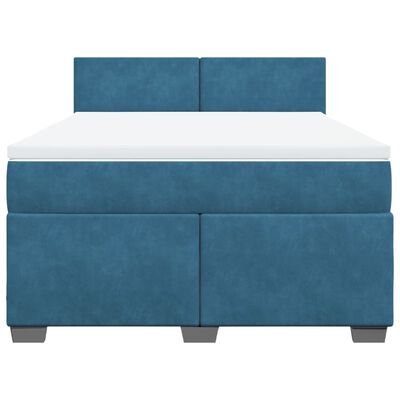 vidaXL Boxspringbett mit Matratze Blau 160x200 cm Samt