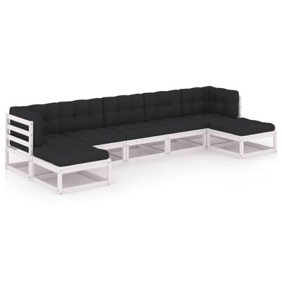 vidaXL 7-tlg. Garten-Lounge-Set mit Kissen Weiß Massivholz Kiefer