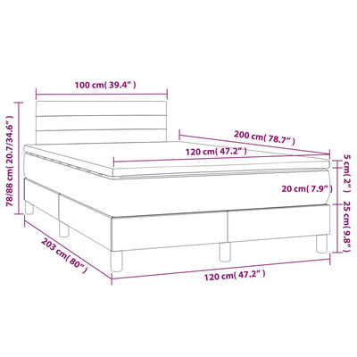 vidaXL Boxspringbett mit Matratze Dunkelbraun 120x200 cm Stoff