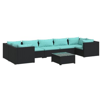 vidaXL 8-tlg. Garten-Lounge-Set mit Kissen Poly Rattan Schwarz