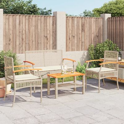 vidaXL 4-tlg. Garten-Lounge-Set mit Kissen Beige Poly Rattan