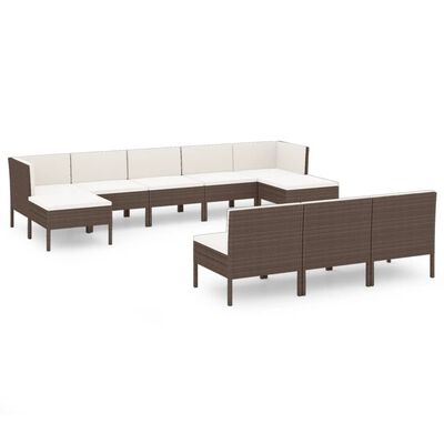 vidaXL 10-tlg. Garten-Lounge-Set mit Auflagen Poly Rattan Braun