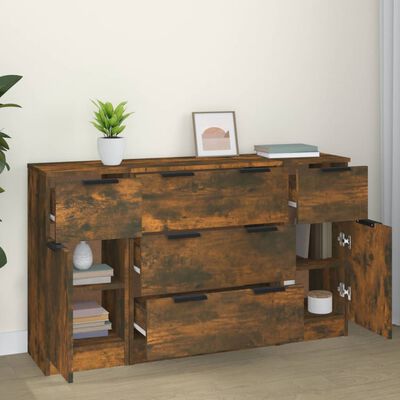 vidaXL 3-tlg. Sideboard-Set Räuchereiche Holzwerkstoff