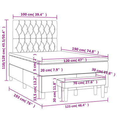 vidaXL Boxspringbett mit Matratze Creme 120x190 cm Stoff