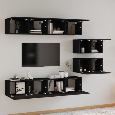 vidaXL 6-tlg. TV-Schrank-Set Schwarz Holzwerkstoff