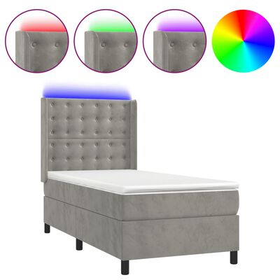 vidaXL Boxspringbett mit Matratze & LED Hellgrau 100x200 cm Samt