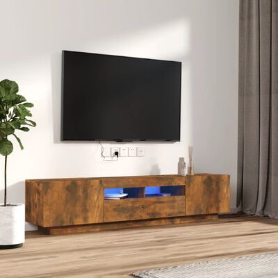 vidaXL 2-tlg. TV-Schrank-Set LED-Leuchten Räuchereiche Holzwerkstoff