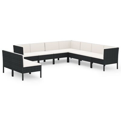 vidaXL 9-tlg. Garten-Lounge-Set mit Auflagen Poly Rattan Schwarz