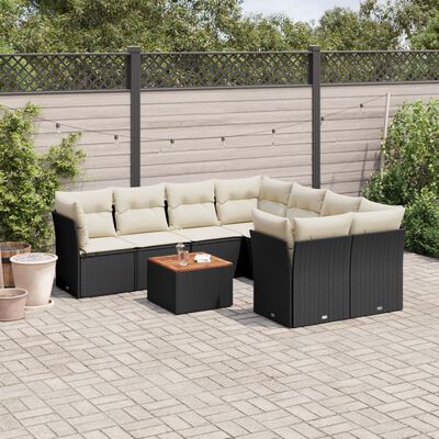 vidaXL 9-tlg. Garten-Sofagarnitur mit Kissen Schwarz Poly Rattan