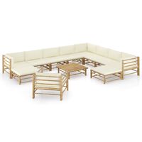 vidaXL 12-tlg. Garten-Lounge-Set mit Cremeweißen Kissen Bambus