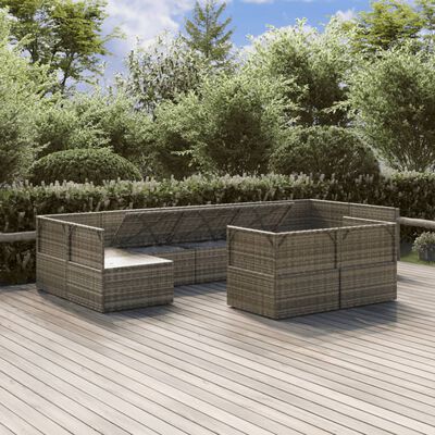 vidaXL 9-tlg. Garten-Lounge-Set mit Kissen Grau Poly Rattan