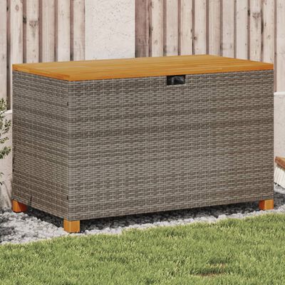 vidaXL Gartentruhe Grau 110x55x63 cm Poly Rattan Akazienholz