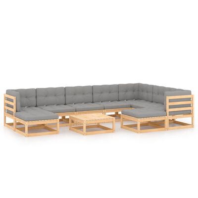 vidaXL 10-tlg. Garten-Lounge-Set mit Kissen Massivholz Kiefer