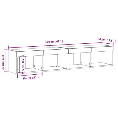 vidaXL TV-Schränke mit LED-Leuchten 2 Stk. Weiß 80x30x30 cm