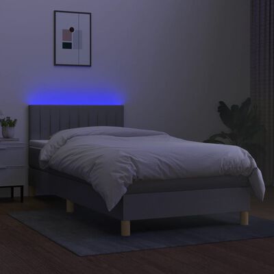 vidaXL Boxspringbett mit Matratze & LED Hellgrau 80x200 cm Stoff