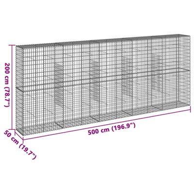 vidaXL Gabione mit Deckel 500x50x200 cm Verzinktes Eisen