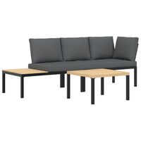 vidaXL 3-tlg. Garten-Sofagarnitur mit Kissen Schwarz Aluminium