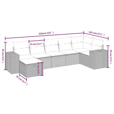 vidaXL 7-tlg. Garten-Sofagarnitur mit Kissen Grau Poly Rattan