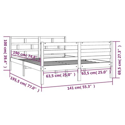 vidaXL Massivholzbett Weiß 135x190 cm