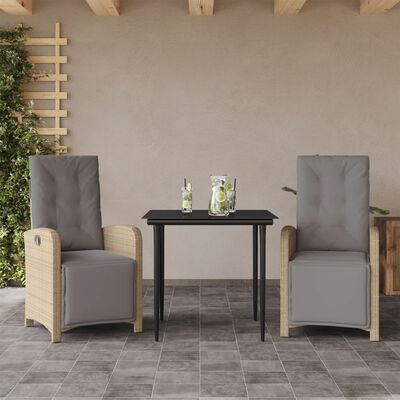 vidaXL 3-tlg. Bistro-Set mit Kissen Beige Poly Rattan