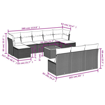 vidaXL 11-tlg. Garten-Sofagarnitur mit Kissen Grau Poly Rattan