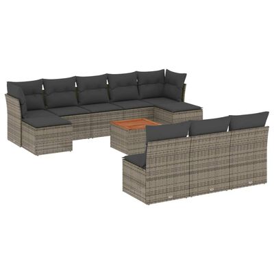 vidaXL 11-tlg. Garten-Sofagarnitur mit Kissen Grau Poly Rattan