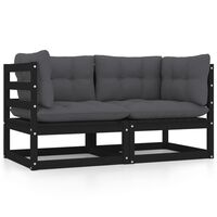 vidaXL Gartensofa 2-Sitzer mit Kissen Schwarz Kiefer Massivholz