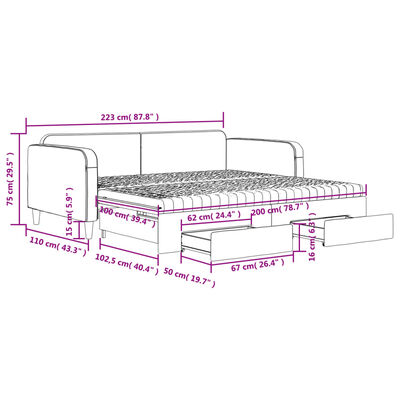 vidaXL Tagesbett Ausziehbar mit Schubladen Hellgrau 100x200 cm Stoff