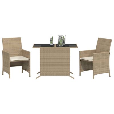 vidaXL 3-tlg. Bistro-Set mit Kissen Beige Poly Rattan