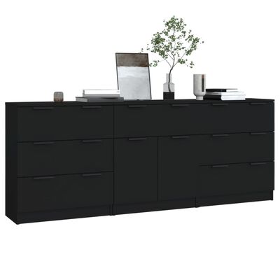 vidaXL 3-tlg. Sideboard Schwarz Holzwerkstoff