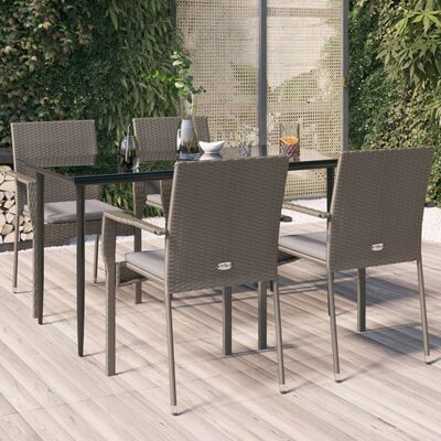 vidaXL 5-tlg. Garten-Essgruppe mit Kissen Schwarz und Grau Poly Rattan