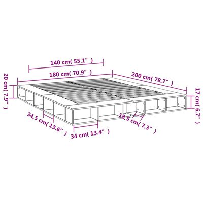 vidaXL Bettgestell Betongrau 180x200 cm Holzwerkstoff