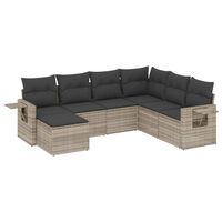 vidaXL 7-tlg. Garten-Sofagarnitur mit Kissen Hellgrau Poly Rattan