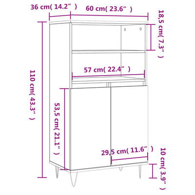 vidaXL Highboard Braun Eichen-Optik 60x36x110 cm Holzwerkstoff