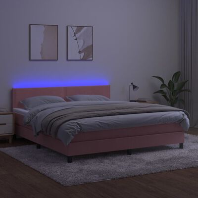 vidaXL Boxspringbett mit Matratze & LED Rosa 160x200 cm Samt