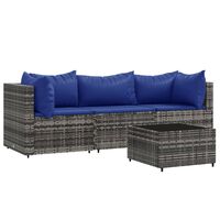 vidaXL 4-tlg. Garten-Lounge-Set mit Kissen Grau Poly Rattan