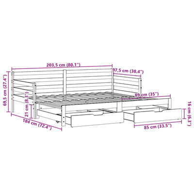 vidaXL Tagesbett Ausziehbar mit Schubladen ohne Matratze Weiß 90x200cm