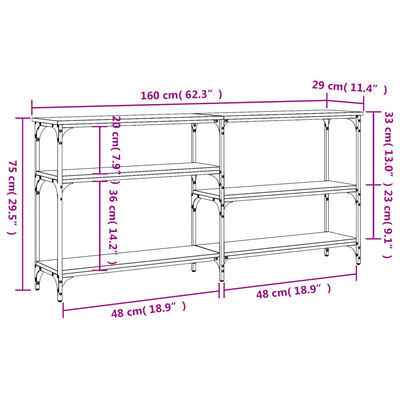 vidaXL Konsolentisch Grau Sonoma 160x29x75 cm Holzwerkstoff