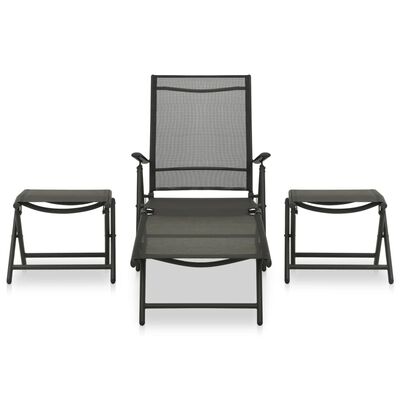 vidaXL 3-tlg. Garten-Lounge-Set Textilene und Aluminium Schwarz