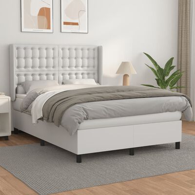 vidaXL Boxspringbett mit Matratze Weiß 140x200 cm Kunstleder