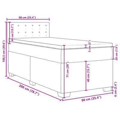 vidaXL Boxspringbett mit Matratze Hellgrau 90x200 cm Samt