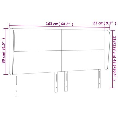 vidaXL Kopfteil mit Ohren Hellgrau 163x23x118/128 cm Samt