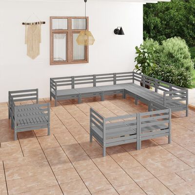 vidaXL 11-tlg. Garten-Lounge-Set Massivholz Kiefer Grau