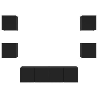 vidaXL 6-tlg. Wohnwand mit LED-Beleuchtung Schwarz Holzwerkstoff
