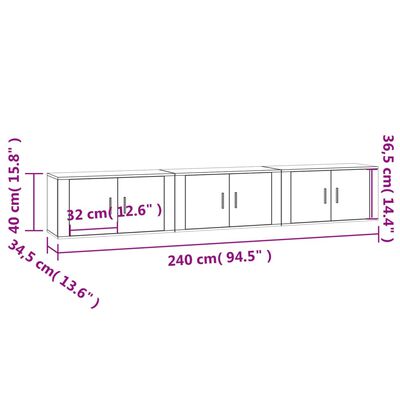 vidaXL TV-Wandschränke 3 Stk. Weiß 80x34,5x40 cm