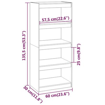 vidaXL Bücherregal/Raumteiler Honigbraun 60x30x135,5 cm Kiefernholz